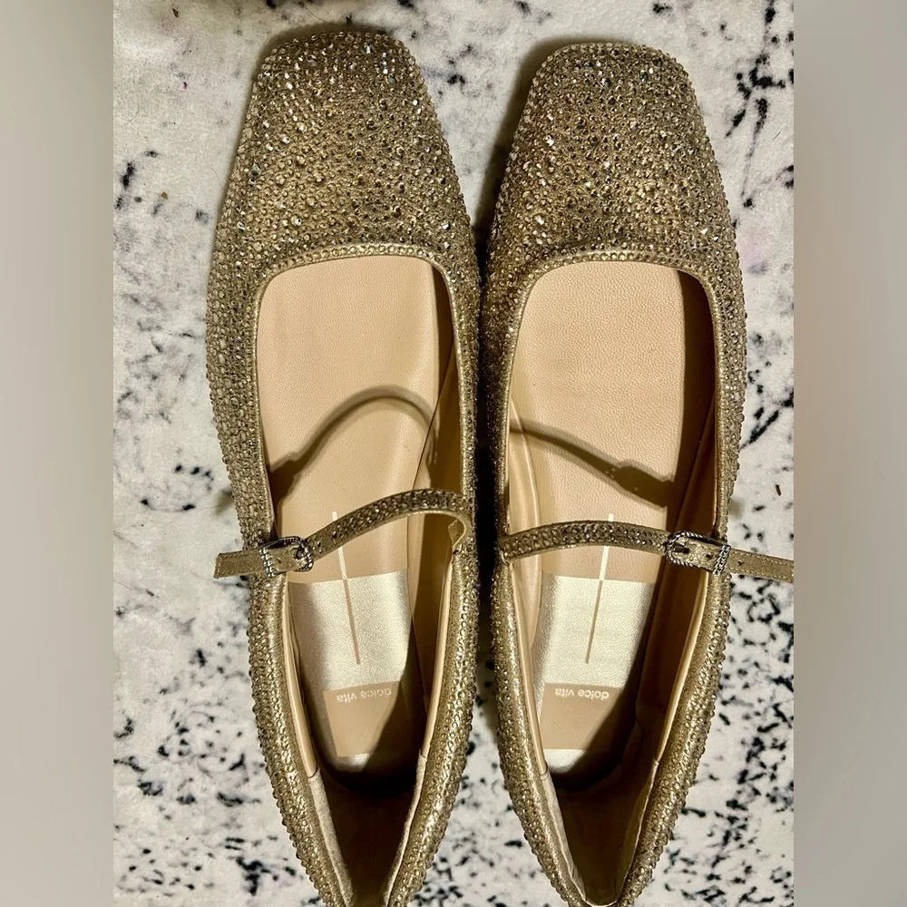 Dolce Vita Reyes Crystal Ballet Flats - Gold 9.5 NEW